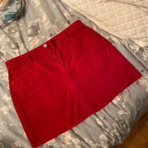 Red corduroy mini skirt